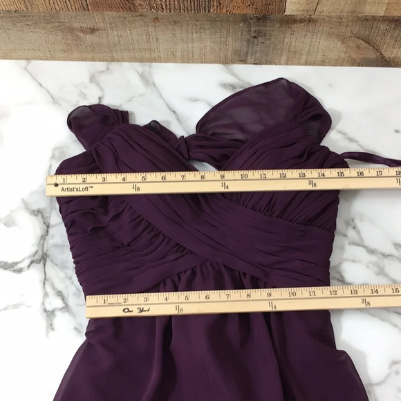 Morille Madeline Gardner Eggplant Purple Chiffon Long Gown Womens 4 Bridesmaid - Picture 13 of 13